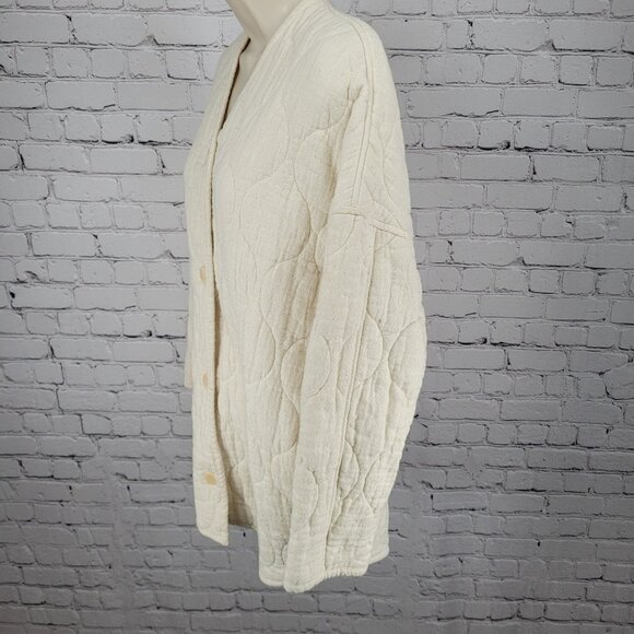 Zara Ivory Cream Quilted Cotton Buttoned Collarless Pockets Jacket Size Small S - Picture 15 of 16
